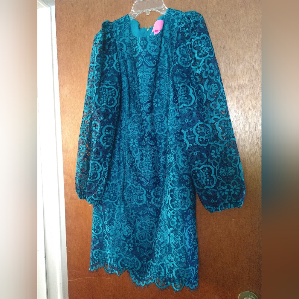 Lilly Pulitzer Georgi Dress Valencia Teal 2-Tone Carnival Lace NWOT Size 8